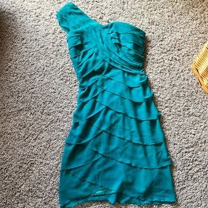 Womens Max and Cleo aqua one shoulder dress midi length sz 2